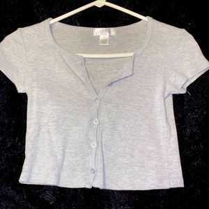 grey cropped button up